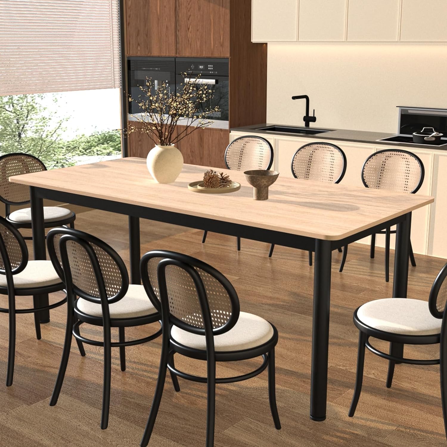 Dining Table for 6, Wood 59 inch Dining Room Table for Kitchen Small Place