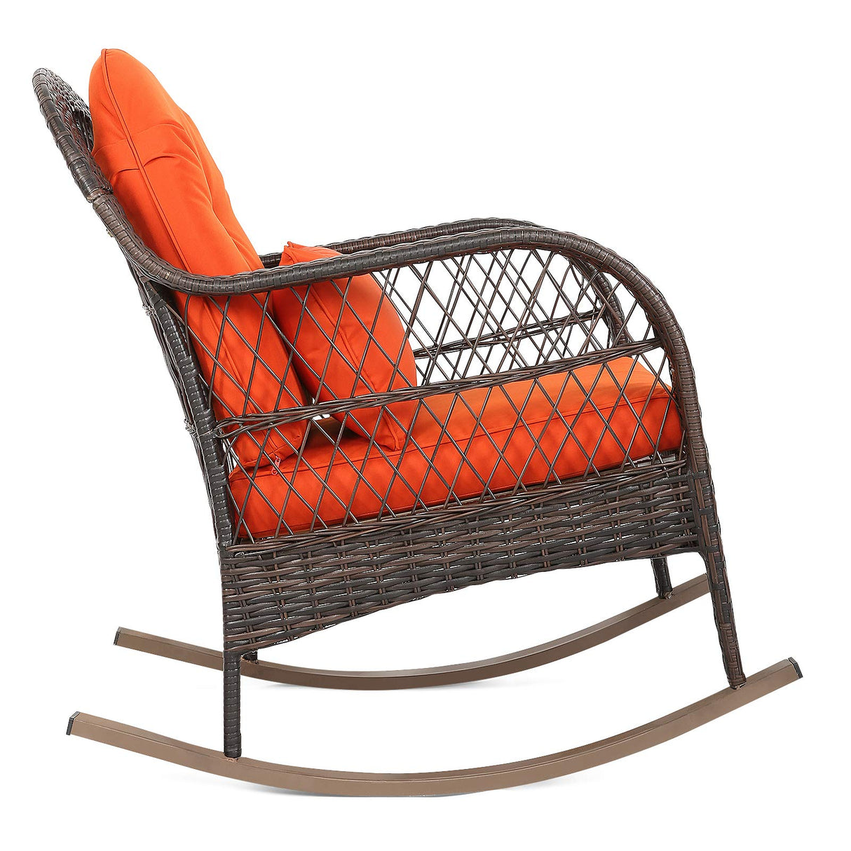 Outdoor Wicker Rocking Chair, All- Weather Rattan Armchair w/Heavy-Duty Steel Frame, Patio Glider Rocker Chair w/Thick Cushions & Lumbar Pillow for Poolside, Garden, Porch, Backyard