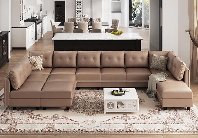 Modular U-Shaped Cognac Sectional Sofa with Storage