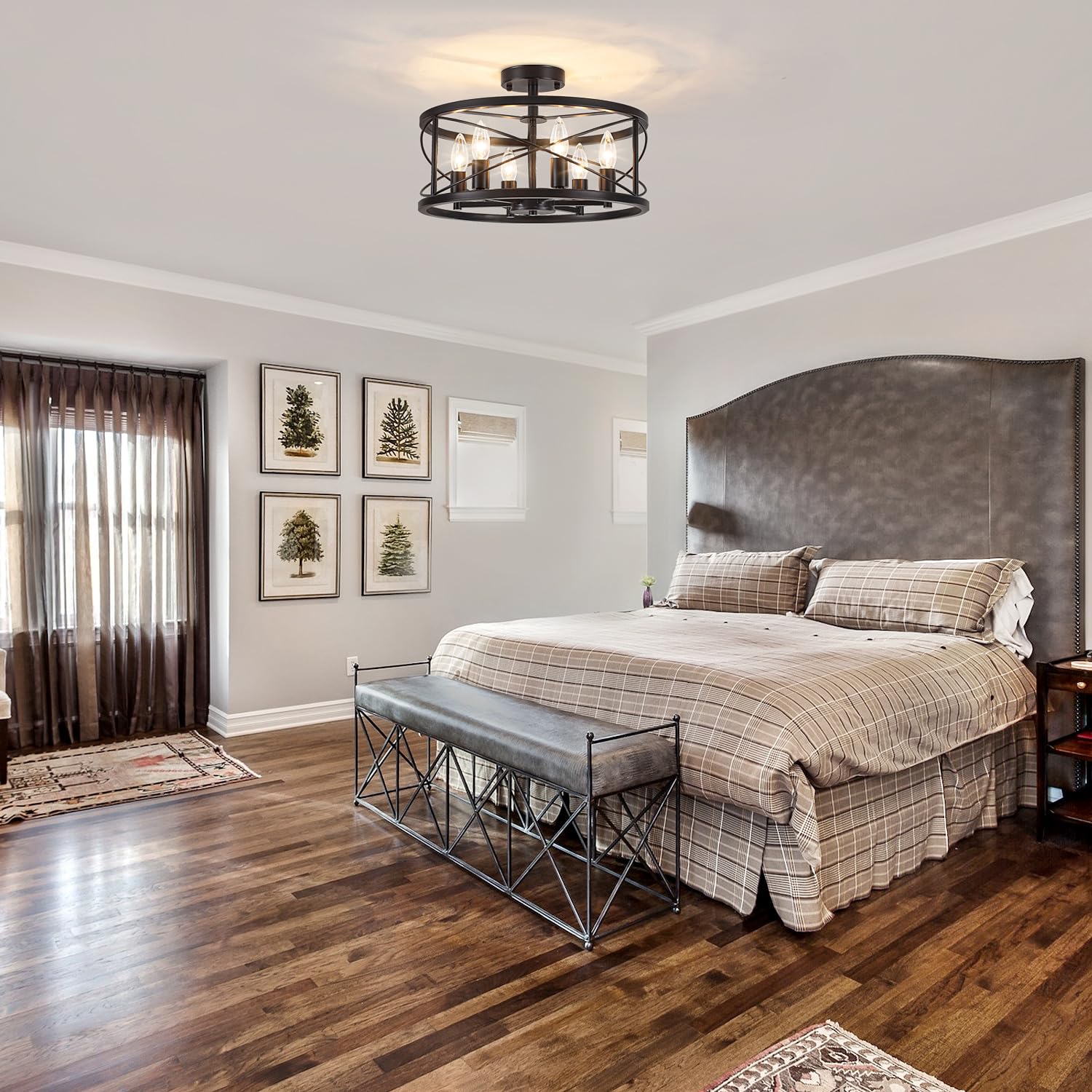 TOULMJ 6-Light Black Semi Flush Mount Ceiling Light, Modern Entryway Light Fixtures, Farmhouse Light Fixtures Ceiling Mount for Kitchen Island Laundry Hallway Dining Room, UL-Listed