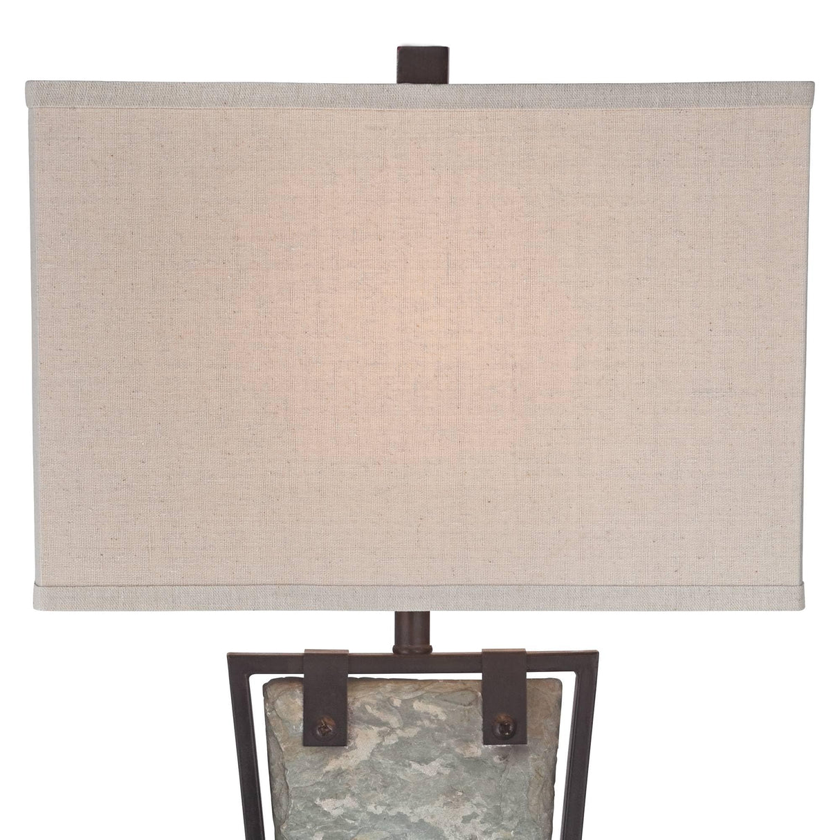 Franklin Iron Works Zion Rustic Farmhouse Table Lamp 30" Tall Natural Slate Bronze Tapered Metal Frame Rectangular Shade for Living Room Bedroom House Bedside Nightstand Home Office Entryway Family