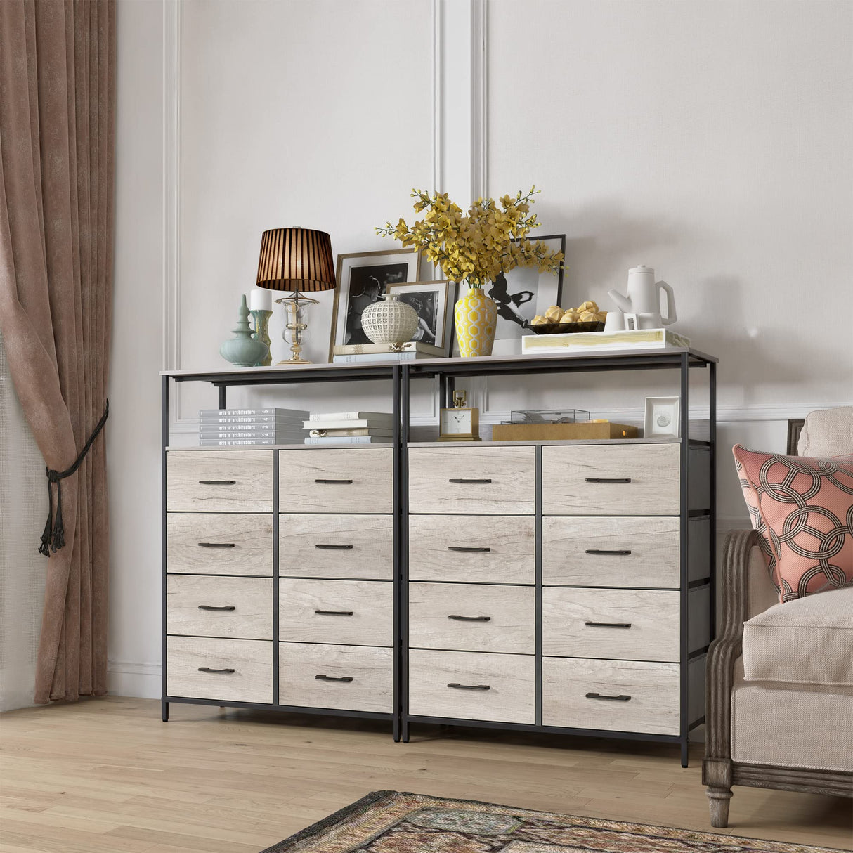 8 Drawers Dresser with Shelves, Fabric Drawers