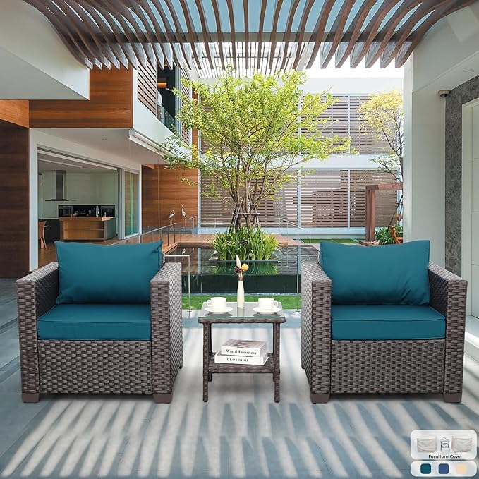 3 Piece Patio Set Patio Conversation Sets Outdoor Chairs and Glass Side Table