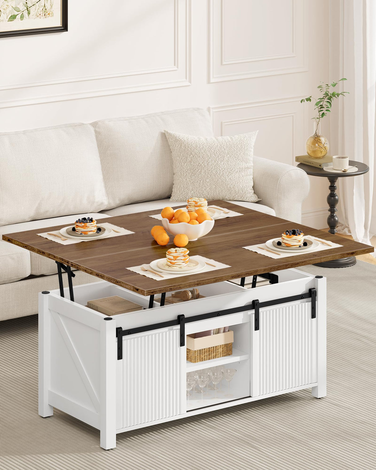 39.4" Lift Top Coffee Table, 4 in 1 Coffee Table, Farmhouse Convertible Coffee Tables