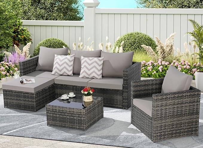 4Pcs Outdoor Patio Sectional Couch Sofa & Chair & Coffee Table Conversation Furniture Set