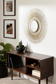 Quillet Mid-Century Round Decorative Wall Mirror, 26 Inch Diameter, Gold