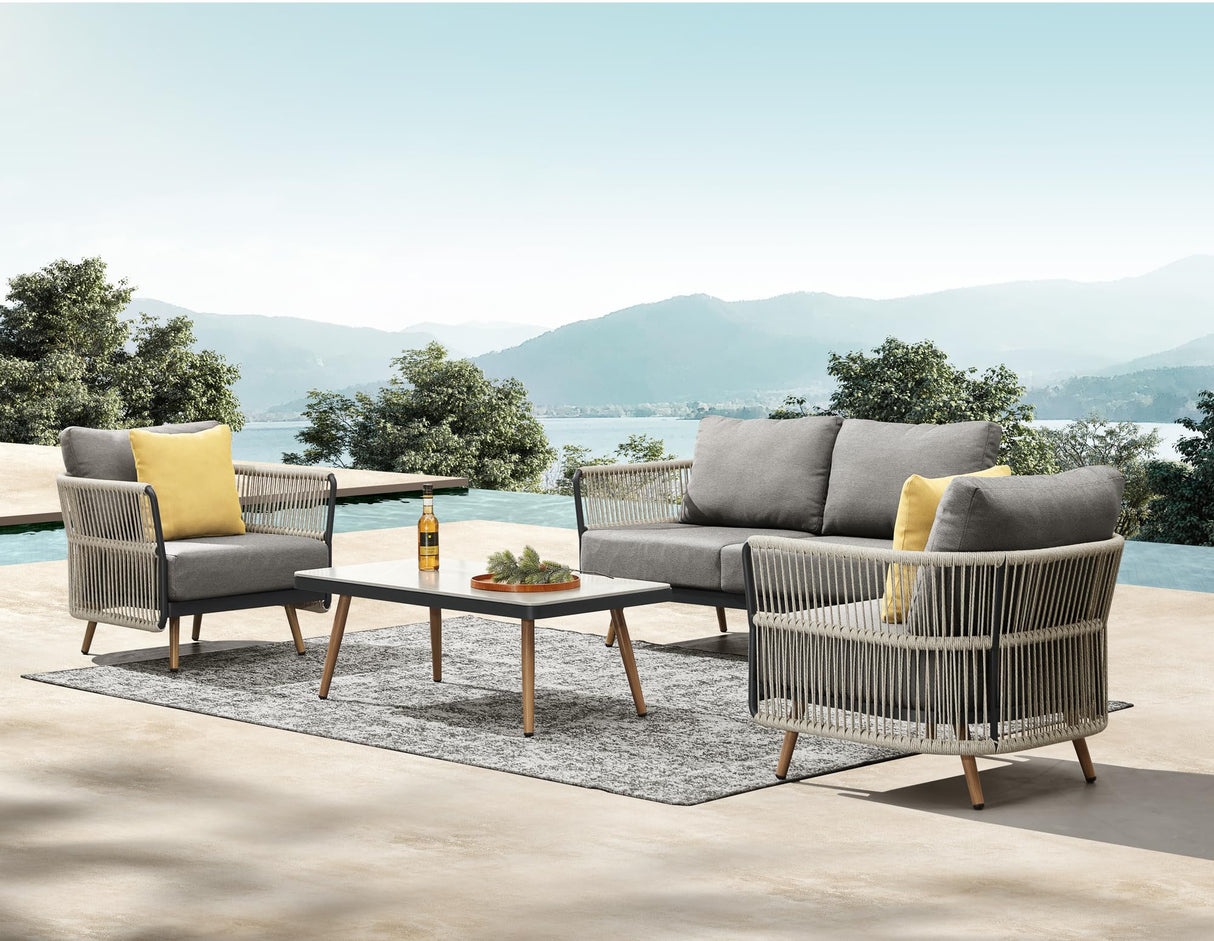 Bay 4-Piece Outdoor Conversation Set with Cushions Patio Furniture AluminumSofa Set