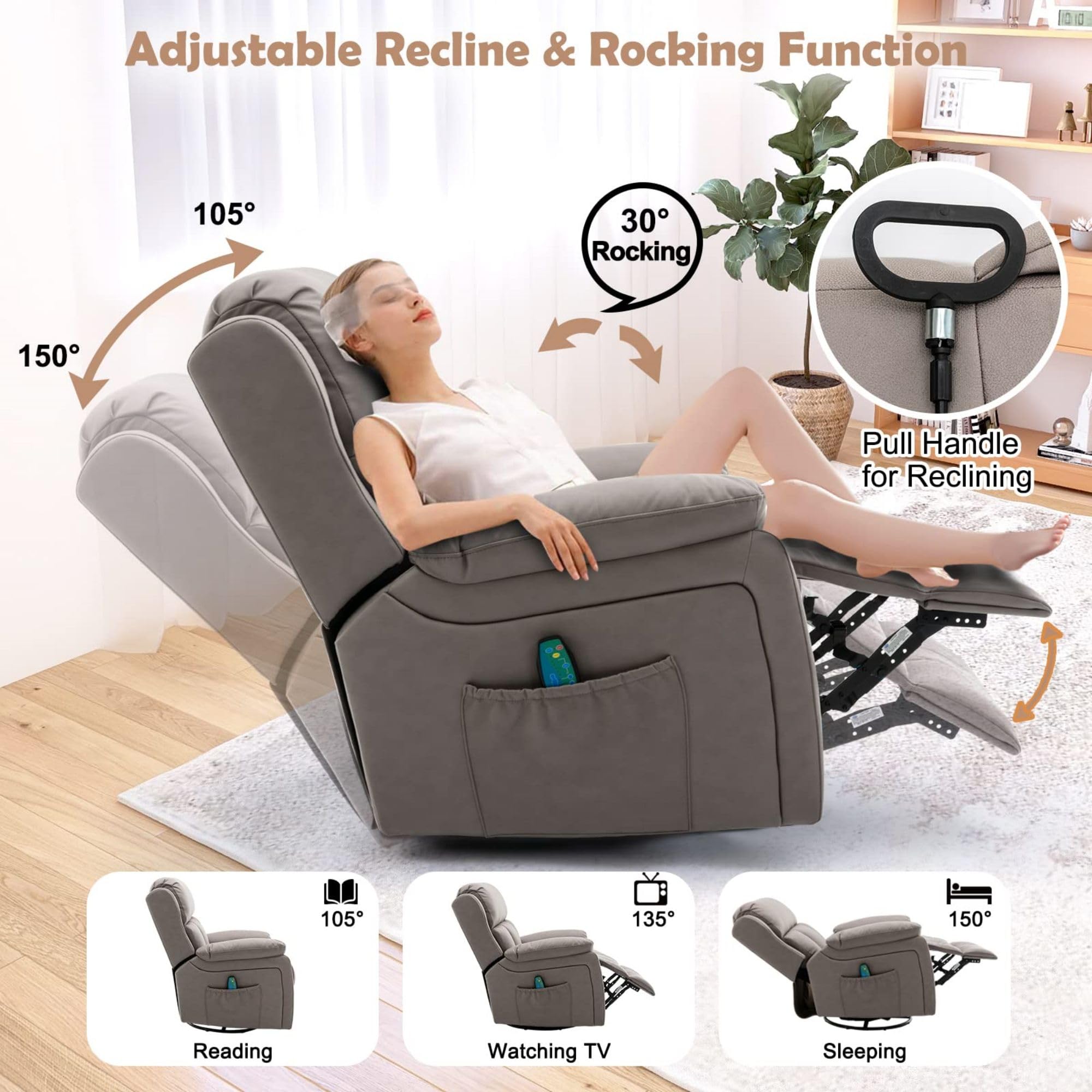 HomeRest Swivel Rocker Recliner – Microfiber Tech Fabric