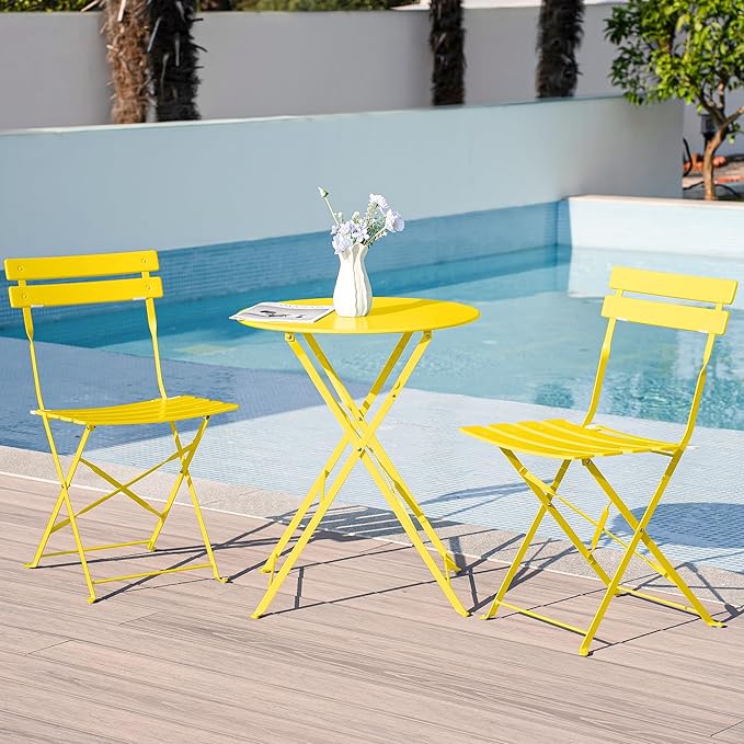 3 Piece Bistro Set, Folding Patio Furniture Set, Outdoor Table and Chairs Set for Patio