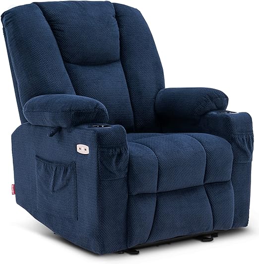 Mcombo 8-Point Massage Fabric Power Recliner Chair with Heat, USB, and Cup Holders