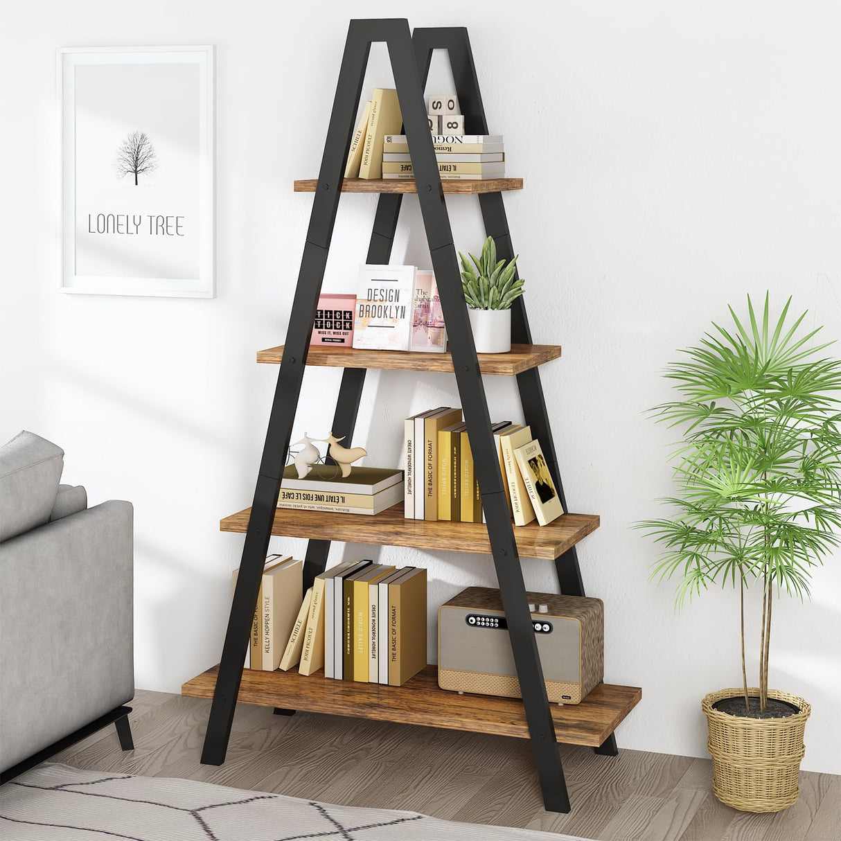 Industrial Bookshelf with Metal Frame by Recaceik - For Home Office and Living Room