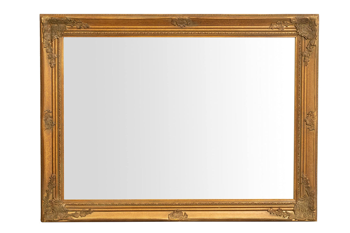 Wall Mirror Bathroom and Bedroom 64 x 84 x 5 cm – Wall Entrance Mirror with Hooks – Gold Mirror