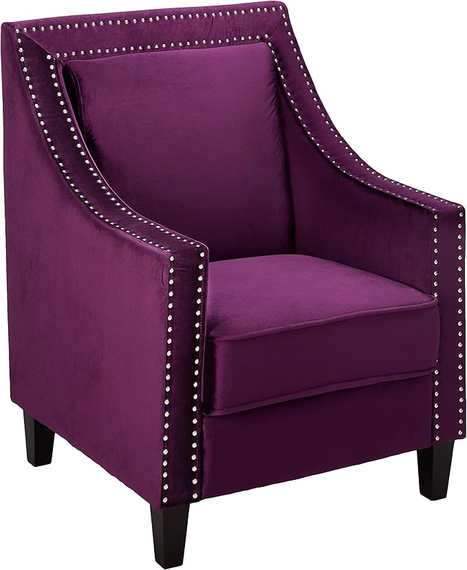 Camren Accent Club Chair Velvet Upholstered Swoop Arm Silver Nailhead Trim Espresso