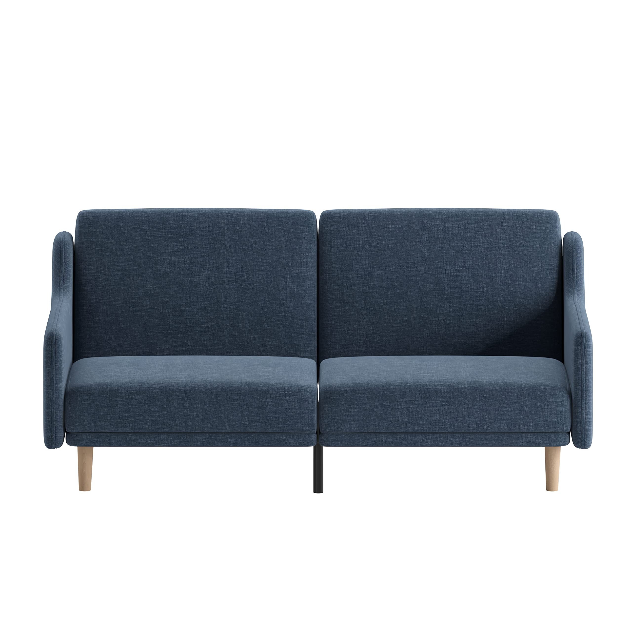 Delphine Convertible Split Back Sofa Futon - Navy Faux Linen Upholstery