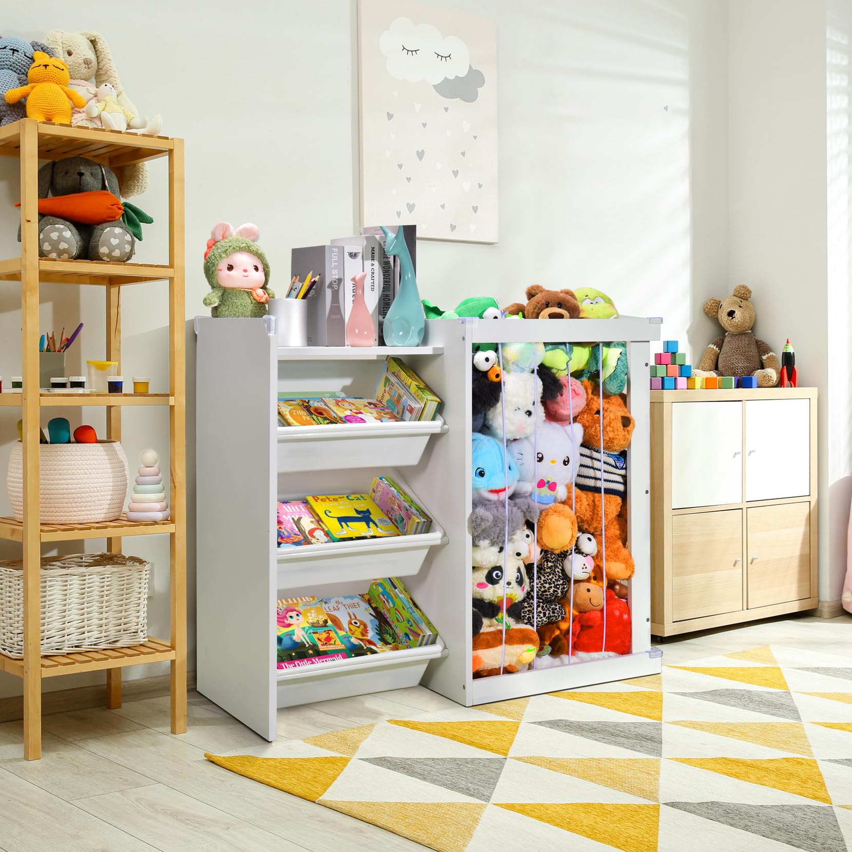 Toy Storage, 3 Tier Wooden Toy and Book Storage for Kids, Toy Organizers and Storage