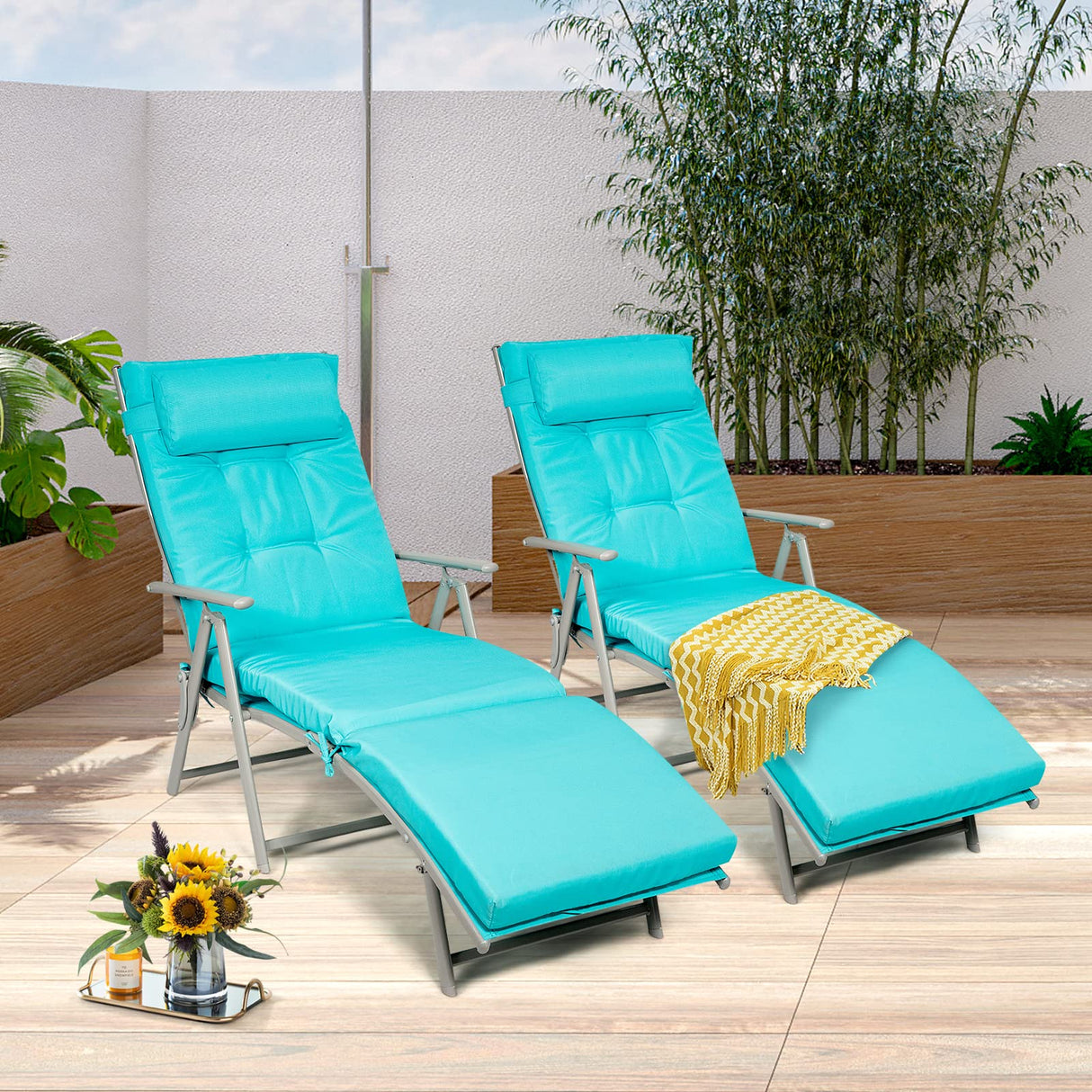 Chaise Lounge Chair for Outside, Pool Folding Reclining Beach Chair W/Removable