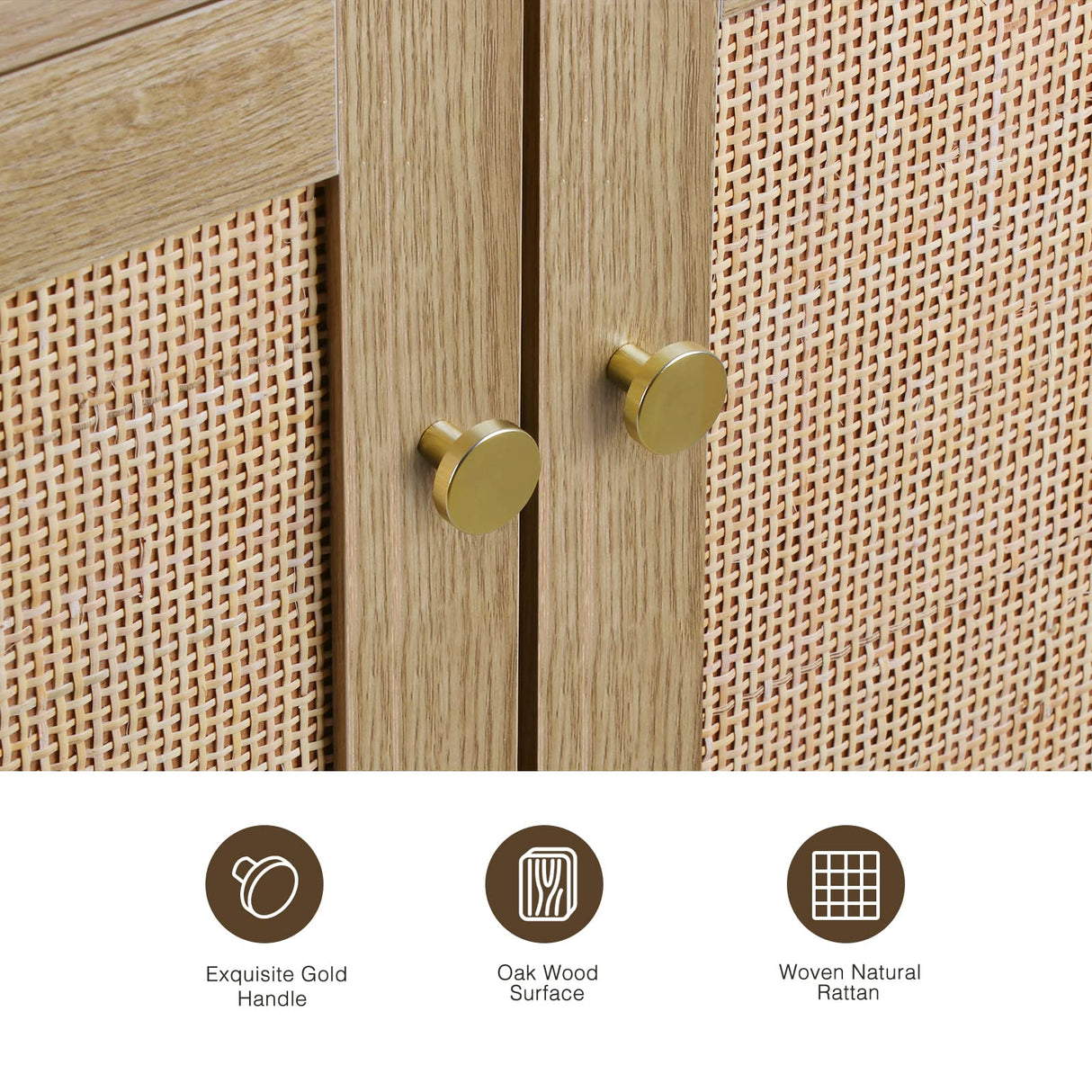 Rattan Cabinet, 2 Door Sideboard Buffet Cabinet with Adjustable Shelf