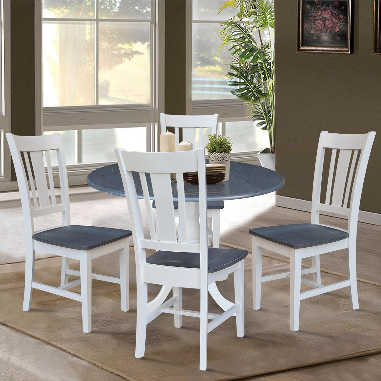 K05-42DP-C10-4 42 in. Dual Drop Leaf Table with 4 Splat Back Chairs-5 Piece Dining Set,