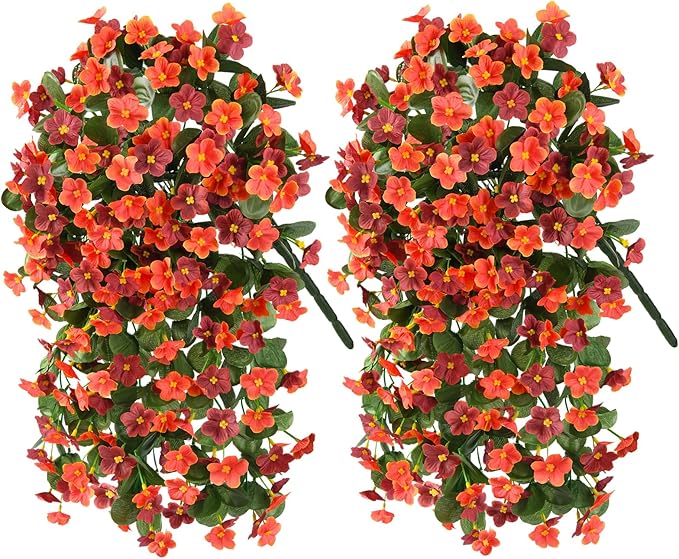 2 Pack Artificial Hanging Flowers, Fake Flowers Hanging Plant Violet Flower