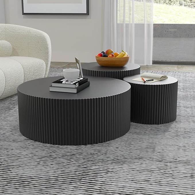 White Round Coffee Table Set of 2, Nesting Coffee Tables for Living Room