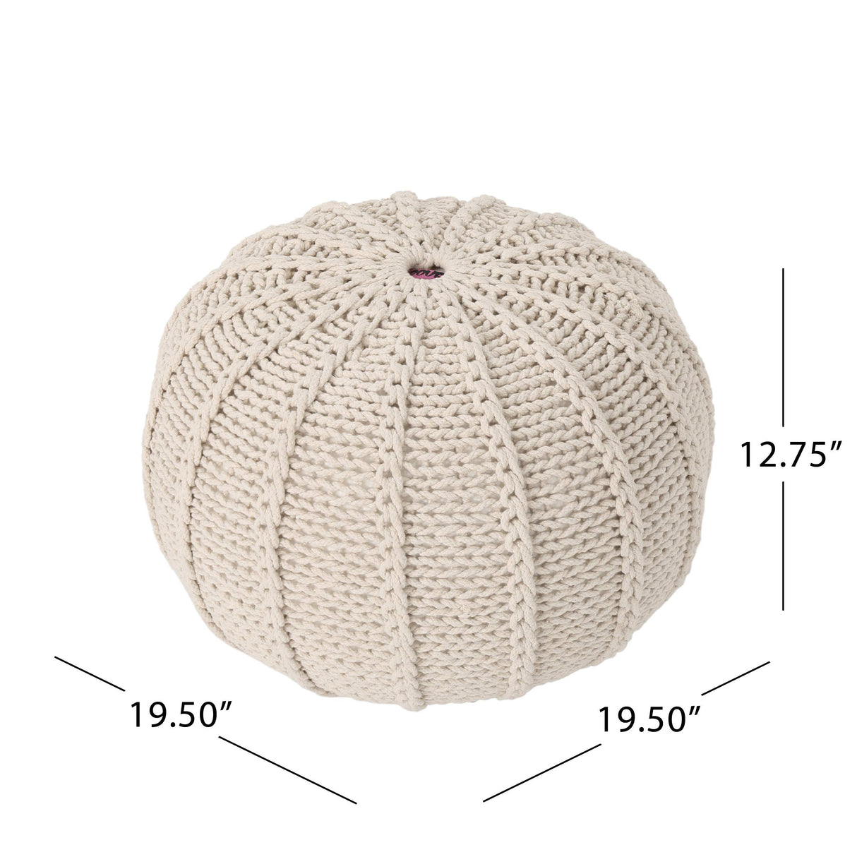 Agatha Knitted Cotton Pouf, Beige Small