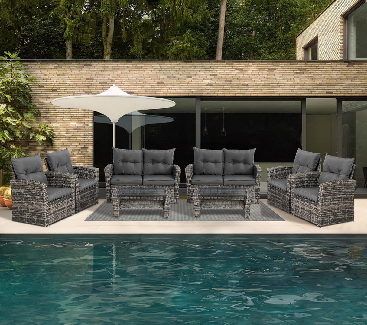 Outdoor Conversation Sets 8-Piece Wicker Rattan Sectional Sofa