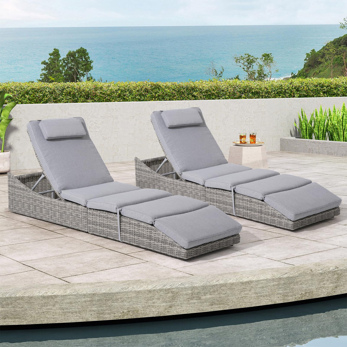 Folding Pool Lounge Chair Set of 2 Outdoor Adjustable Chaise Lounge Chair