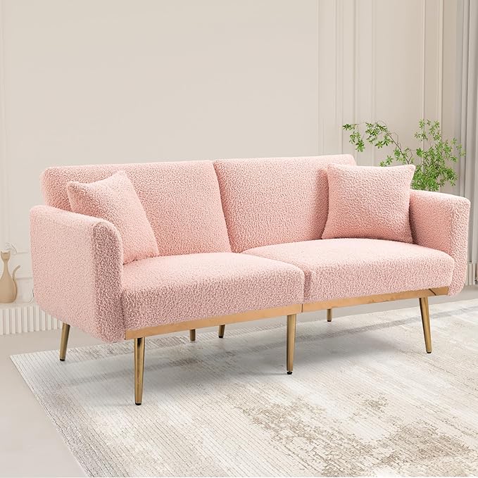 Mid-Century Modern Velvet Loveseat, Petite Accent Sofa Couch