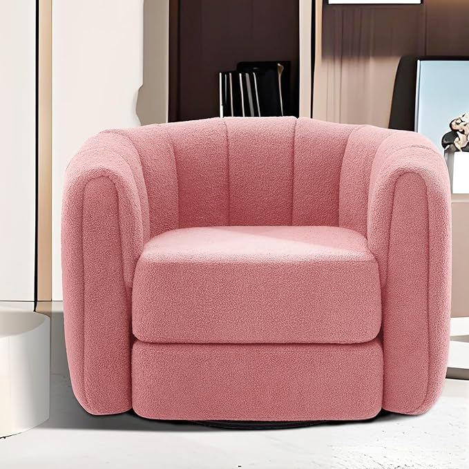 Swivel Accent Barrel Chair, Modern Swivel Accent Armchair with 360° Swivel Base and Teddy