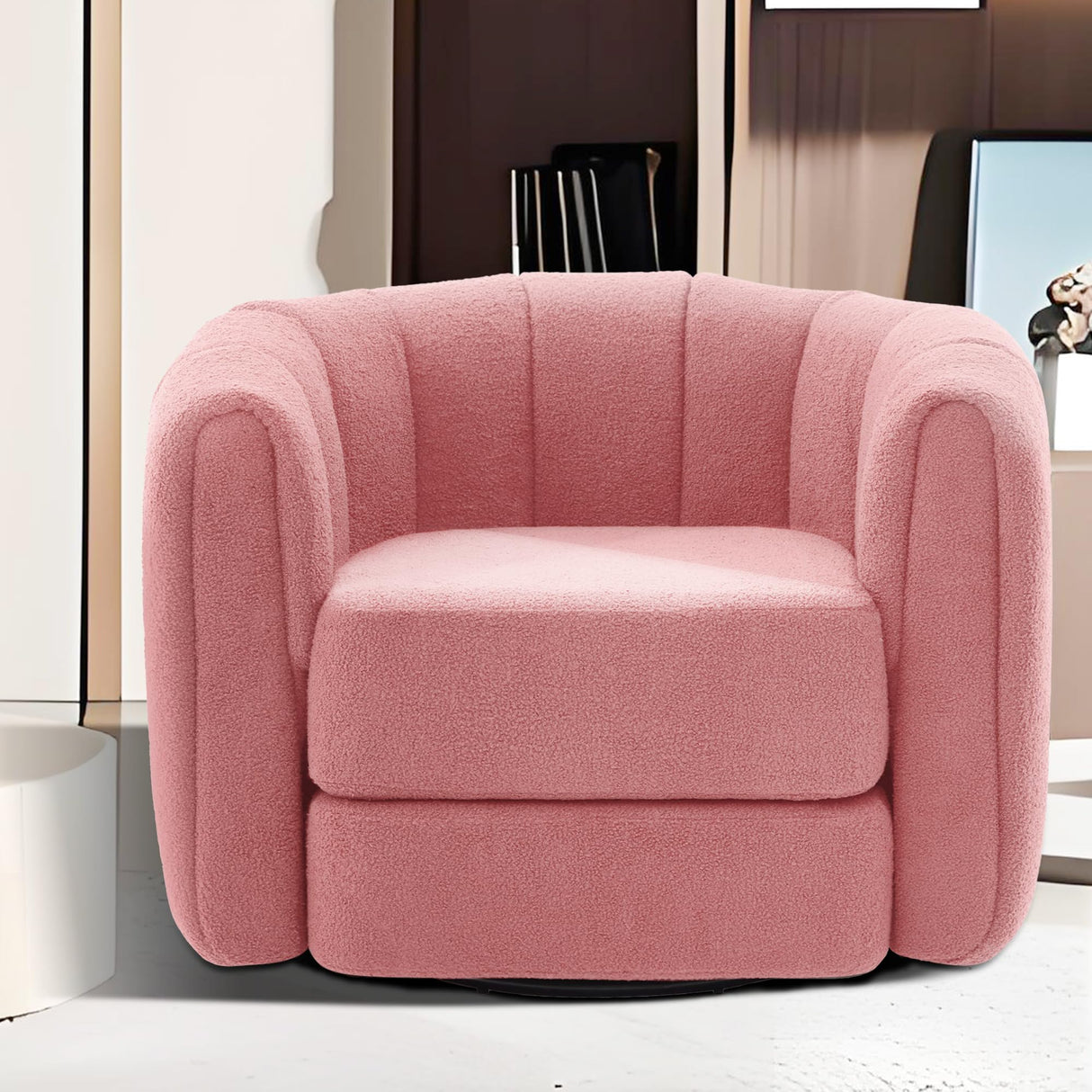 Swivel Accent Barrel Chair, Modern Swivel Accent Armchair with 360° Swivel Base and Teddy