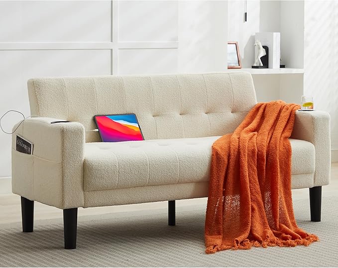 Sofa Couch 62" W Loveseat w/ 2 USB Charger Ports & 2 Cupholder