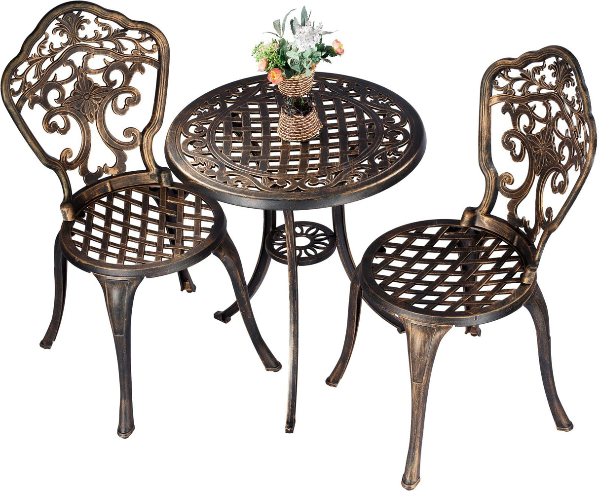 Bistro Set 3 Piece Rustproof Cast Aluminum Patio Furniture Sets 2 Chairs and 1 Round Table Outdoor