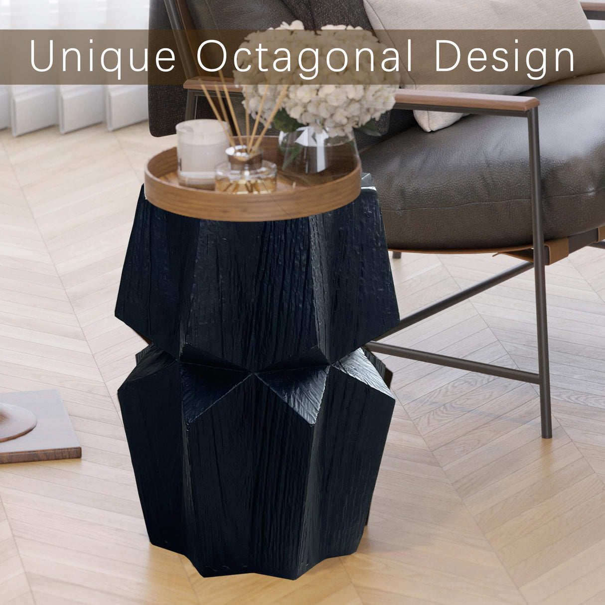 Outdoor Side Table, Concrete Accent Table fo Patio, Garden, Living Room