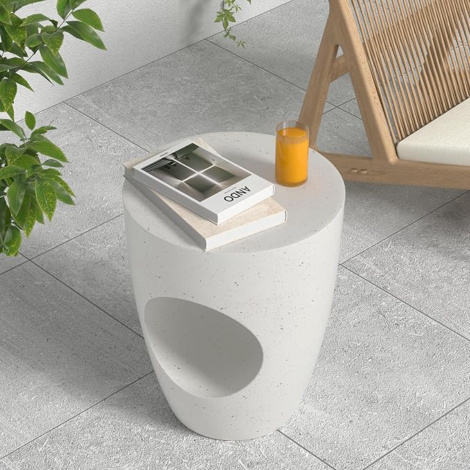Outdoor Side Table, Concrete End Table, Round Accent Table for Indoor Modern Art Deco