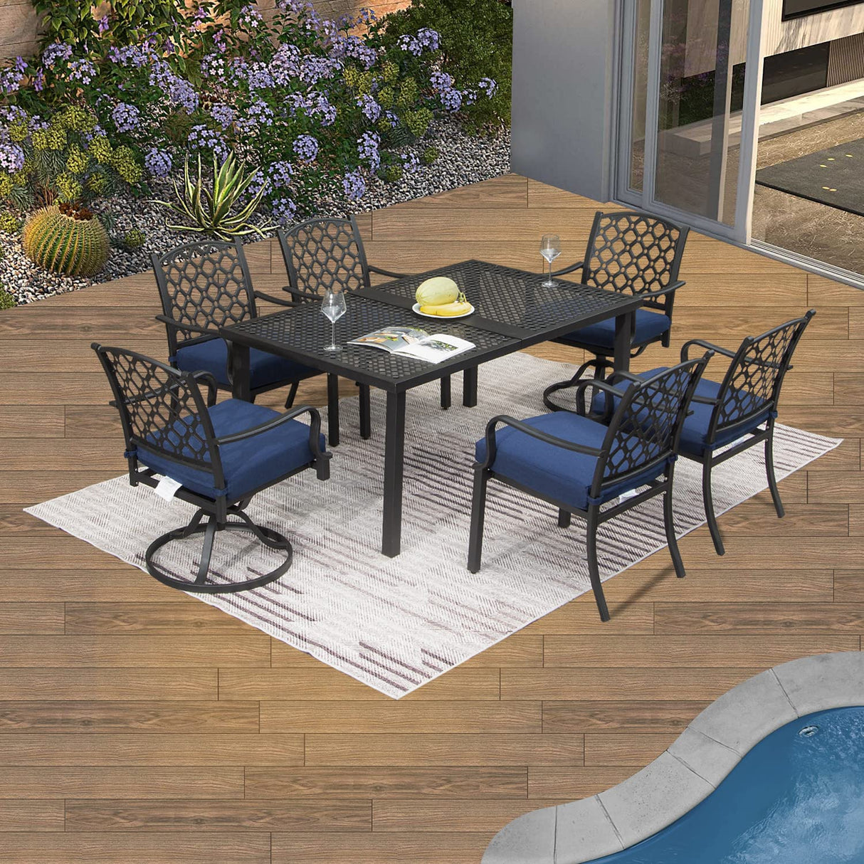 7 Pieces Patio Dining Sets All-Weather Metal Outdoor Modern Dining Sets with Table