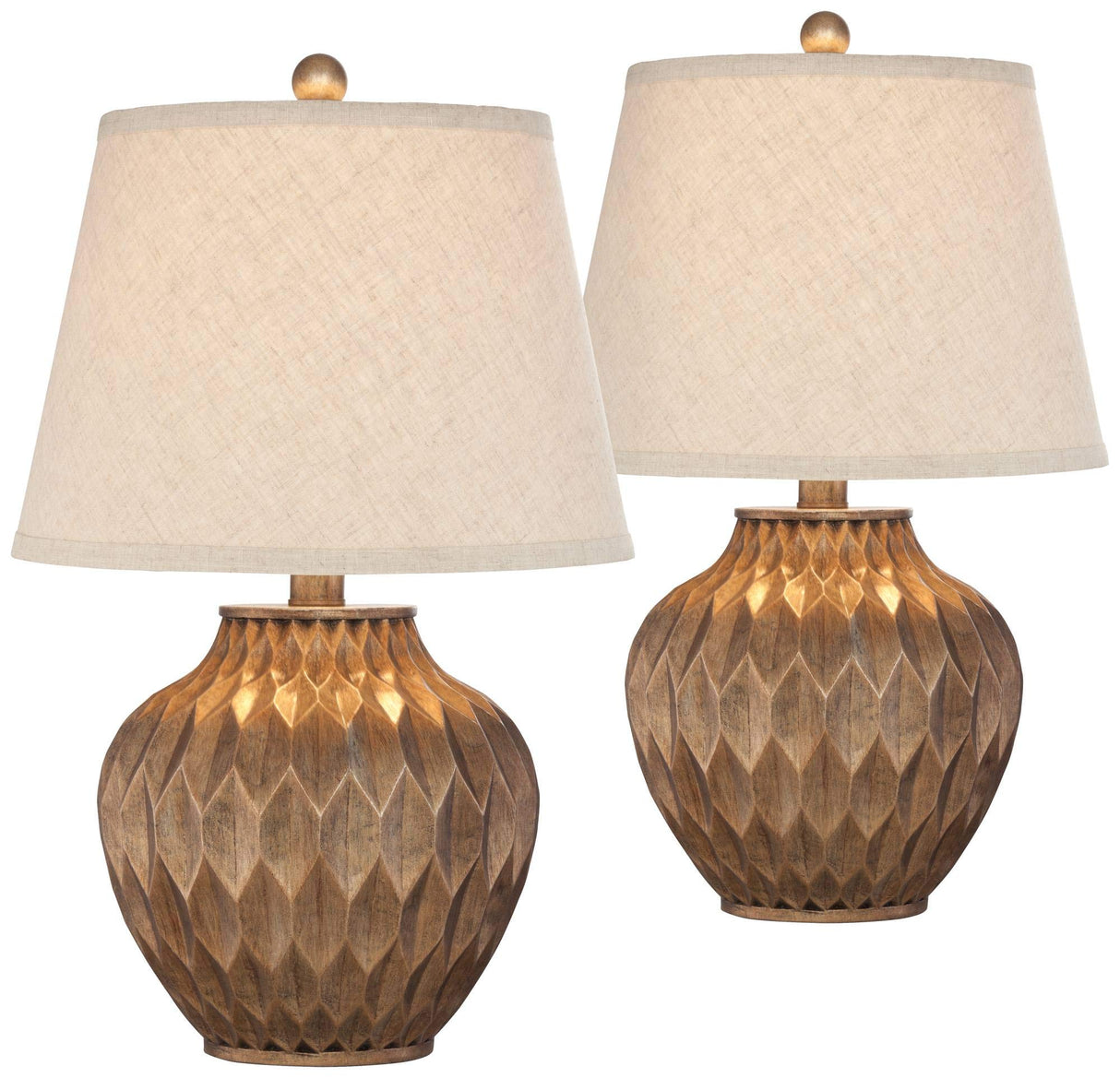 Traditional Style Small Accent Table Lamps 22" High Set of 2 Warm Bronze Geometric