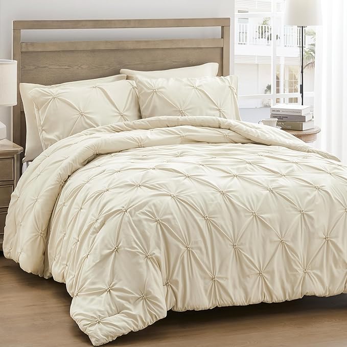 King Size Comforter Set Gray - Soft Fluffy Pintuck Down Alternative Bedding Set