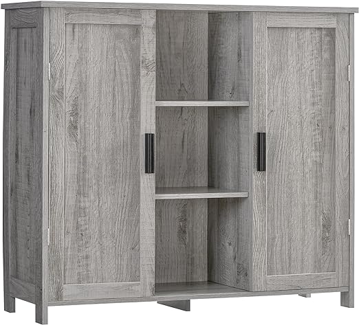Storage Cabinet with 2 Doors and 4 Storage Shelves, Credenza Buffet Cabinet
