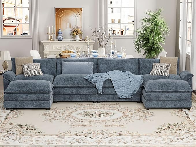 Sectional Modular Sofa U Shaped Chenille Fabric Couch