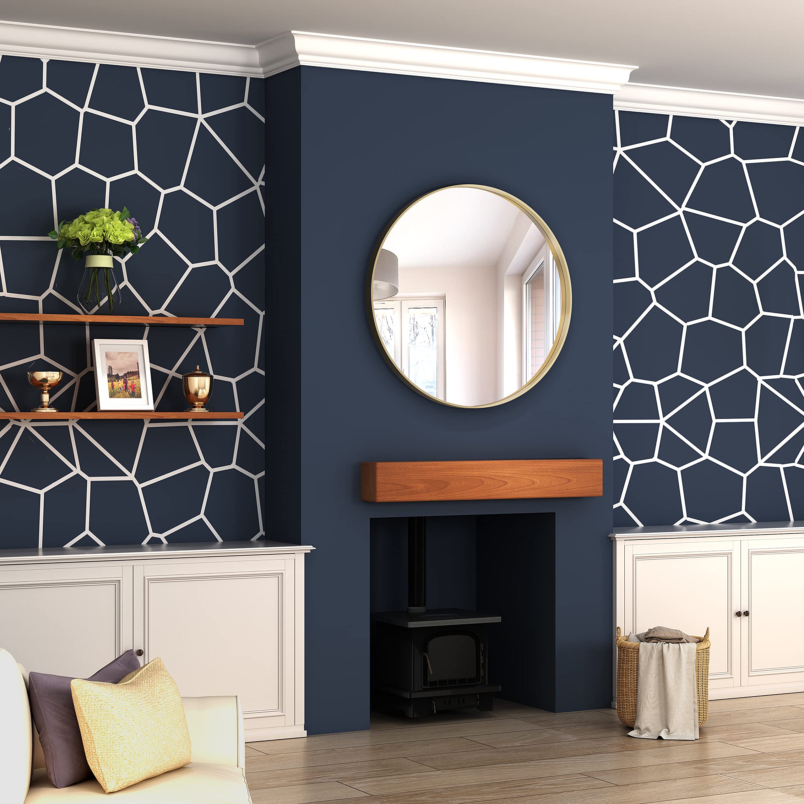 Frame Wall Mirror - 32 Inch Bathroom Decorative Wall Mounted Round Mirrors, Gold Vanity