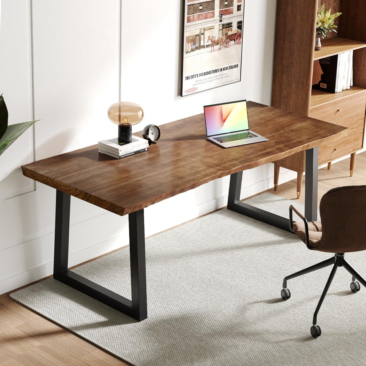 Solid Wood Computer Desk,Rustic Style 55-inch Large Office Desk- Modern Gaming