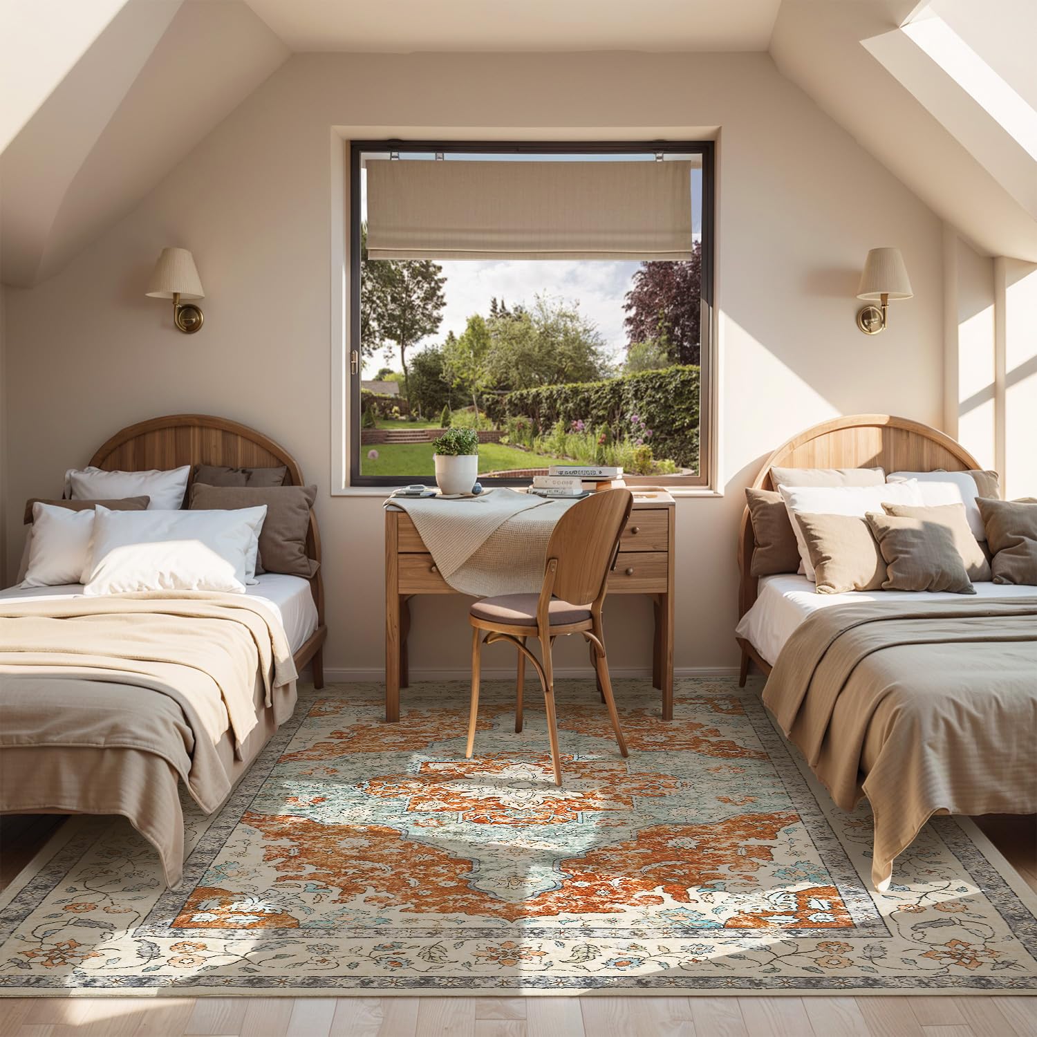 Washable Area Rug - 5'x7' Boho Living Room Rug, Non-Slip Soft Rugs Indoor for Bedroom