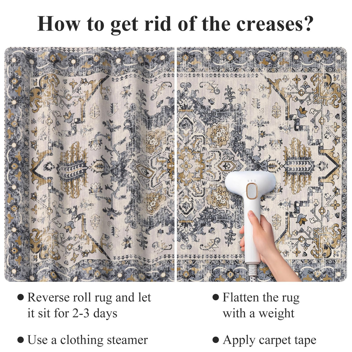 Washable Area Rug 6x9 - Non-Slip Boho Vintage Distressed Low Pile Carpet