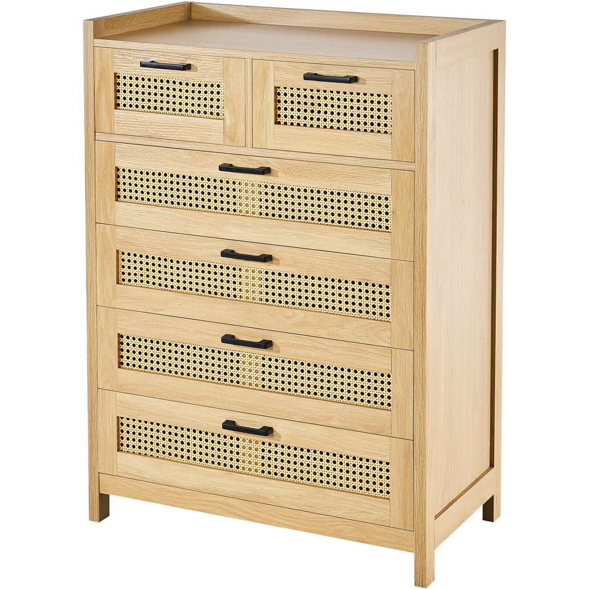 VEVOR 5 Drawer Rattan Dresser, Boho Dresser, Rattan Chest of Drawers with Spacious Storage, Natural Rattan Dresser for Bedroom, Living Room & Hallway,Rattan Nightstand with Sturdy Handles&Legs, Brown