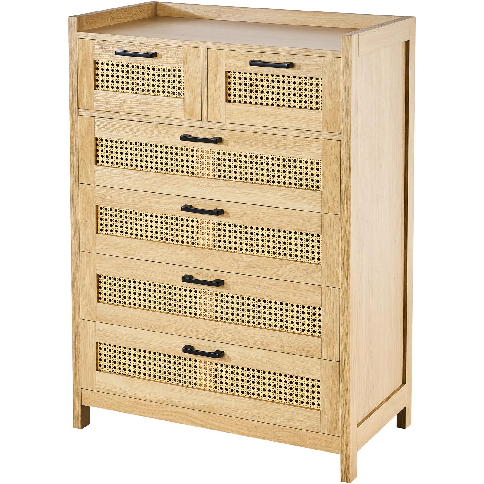 VEVOR 5 Drawer Rattan Dresser, Boho Dresser, Rattan Chest of Drawers with Spacious Storage, Natural Rattan Dresser for Bedroom, Living Room & Hallway,Rattan Nightstand with Sturdy Handles&Legs, Brown