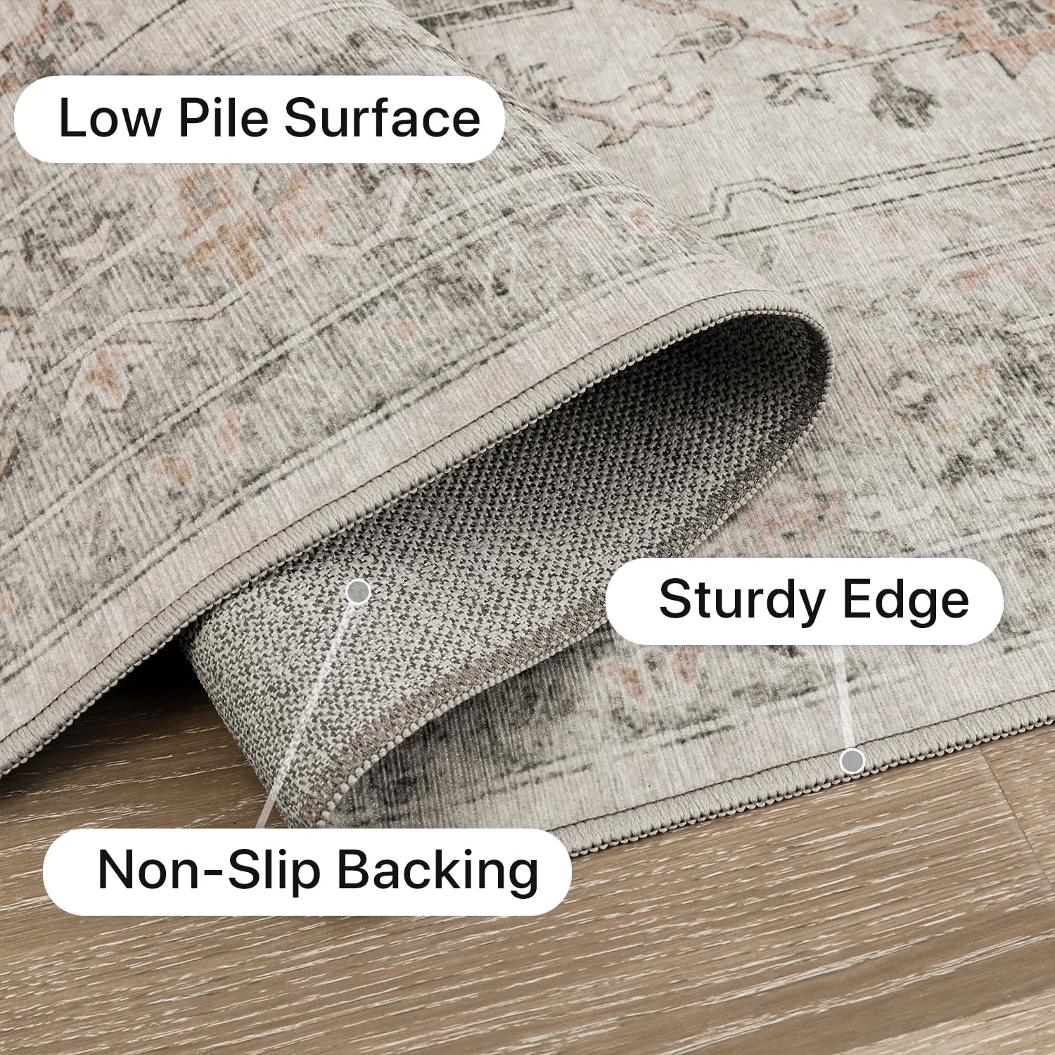 3x5 Area Rugs for Living Room, Machine Washable Non Slip Vintage Retro Rugs, Low Pile