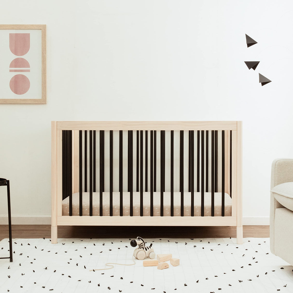 Gelato 4-in-1 Convertible Crib with Toddler Bed Conversion in Washed Natural and Black