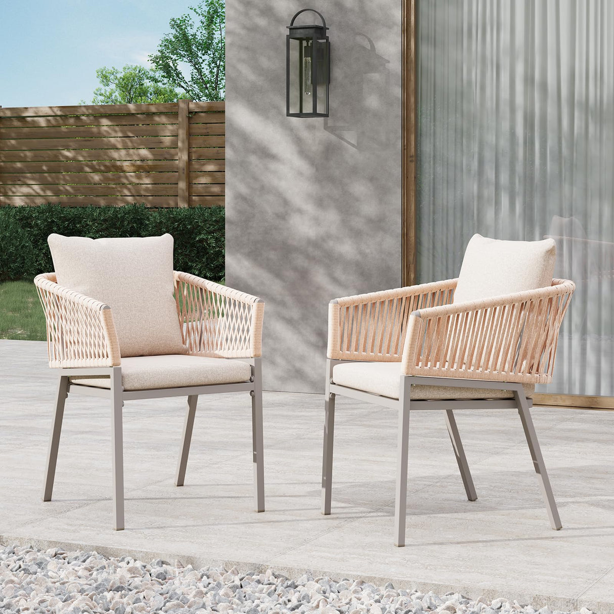 Patio Dining Chairs Set of 2, Outdoor Aluminum Dining Chairs with Woven Rope