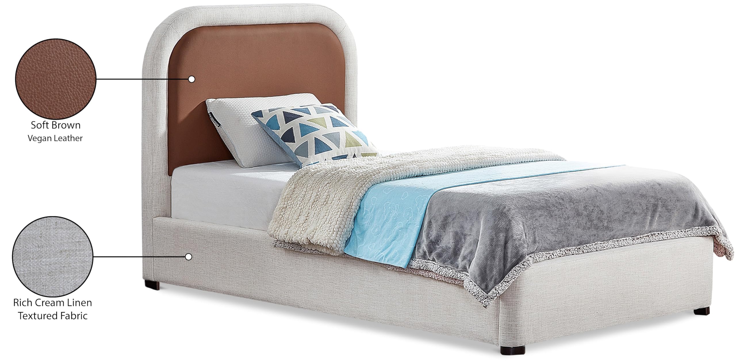 Blake Collection Modern | Contemporary Twin Bed with Soft Brown Vegan Leather, Rich