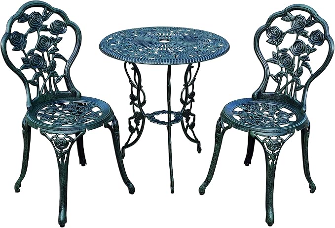 3-Piece Rose Bistro Set with 23.5-Inch Cast aluminum Top Table